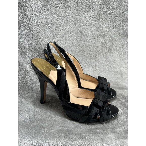 Cole Haan NikeAir Black LEATHER Slingback 4.5" Heels Woman’s US 9.5 Open Toe - Picture 3 of 13